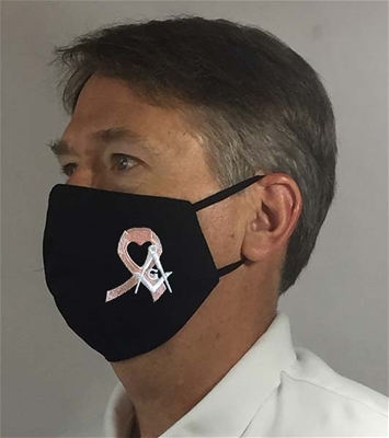 Breast Cancer Ribbon Black Masonic over Ears Face covering - 100% USA MADE